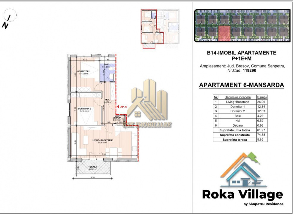 Apartament-3 Camere-Mobilat-62mp-Decomandat-Terasa-Parcare-Sanpetru