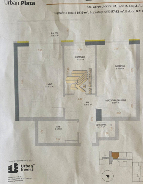 Apartament 2 camere de închiriat – Urban Plaza